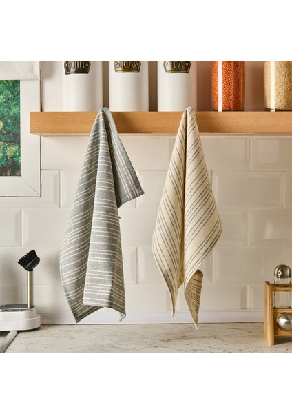 Myhome Lulea 2'li Kurulama Bezi - Ekru / Mavi - 45X45 cm