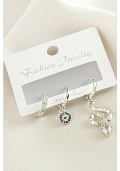 Wizard 3 Adet Yılan Zirkon Taşlı Küpe-Gümüş Rengi fiyatları