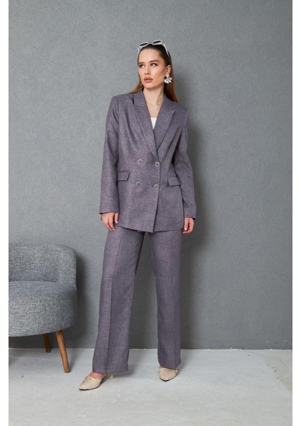 4 Düğmeli Kruvaze Yünefekt Takım Antrasit