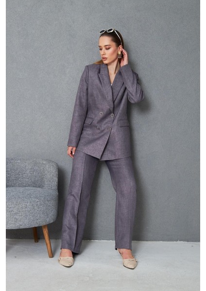 4 Düğmeli Kruvaze Yünefekt Takım Antrasit modelleri