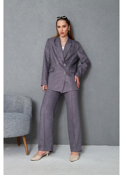 4 Düğmeli Kruvaze Yünefekt Takım Antrasit