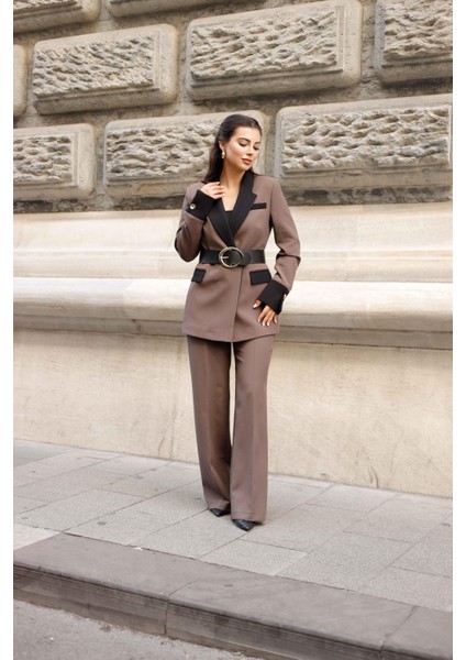 Gold Kemerli Garnili Kruvaze Takım Kahve fiyatları