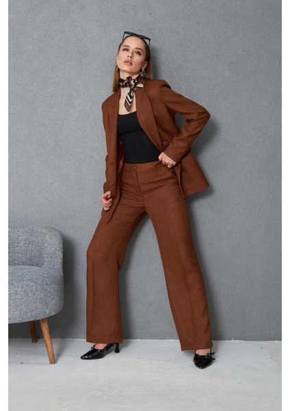 4 Düğmeli Kruvaze Yünefekt Takım Kahve indirimleri