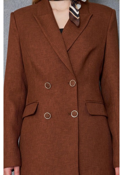 4 Düğmeli Kruvaze Yünefekt Takım Kahve