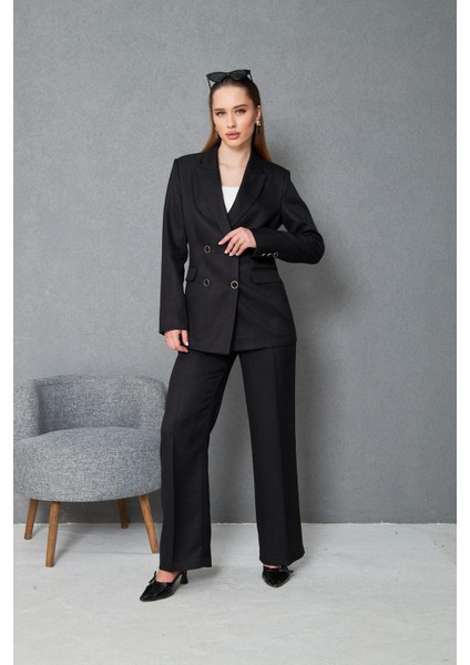 4 Düğmeli Kruvaze Yünefekt Takım Siyah fiyatları