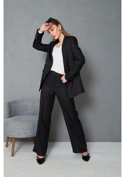 4 Düğmeli Kruvaze Yünefekt Takım Siyah modelleri