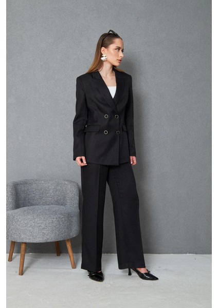 4 Düğmeli Kruvaze Yünefekt Takım Siyah fırsatları