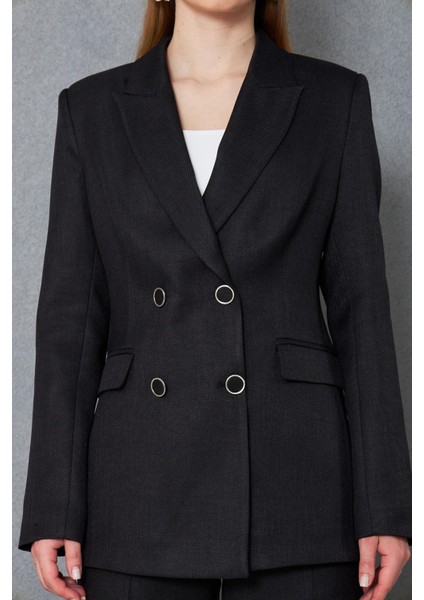 4 Düğmeli Kruvaze Yünefekt Takım Siyah indirimleri