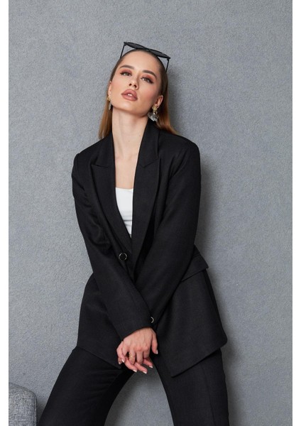 4 Düğmeli Kruvaze Yünefekt Takım Siyah