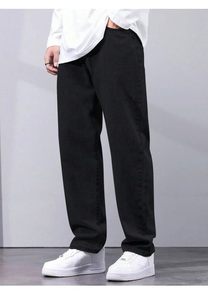 Erkek Baggy Fit Asit Yıkama Jean Kot Pantolon