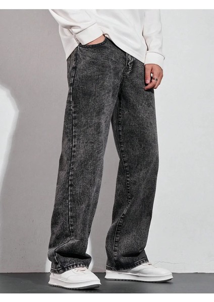 Erkek Baggy Fit Asit Yıkama Jean Kot Pantolon fiyatları