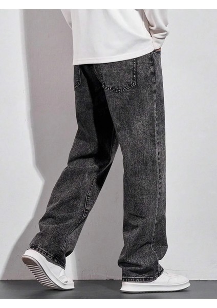 Erkek Baggy Fit Asit Yıkama Jean Kot Pantolon fırsatları