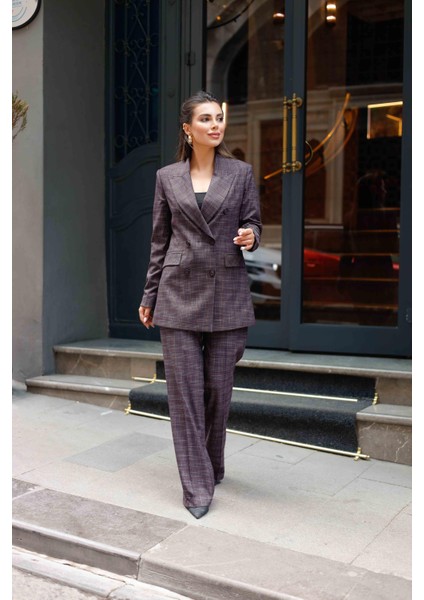 6 Düğmeli Kruvaze Ekose Takım Bordo fırsatları