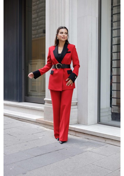 Gold Kemerli Garnili Kruvaze Takım Kırmızı fiyatları