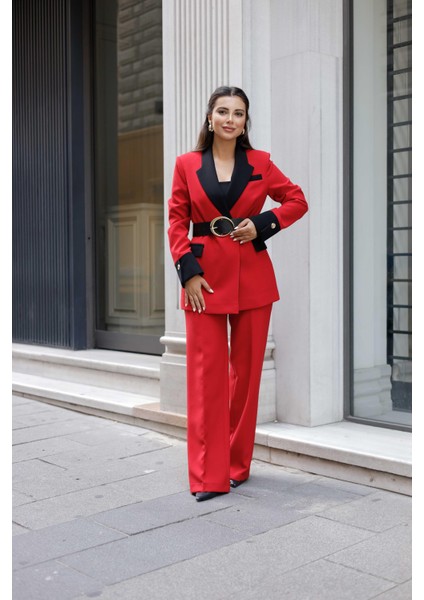 Gold Kemerli Garnili Kruvaze Takım Kırmızı fırsatları