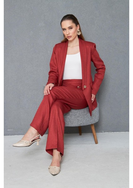 Kare Düğmeli Yünefekt Takım Kırmızı fiyatları