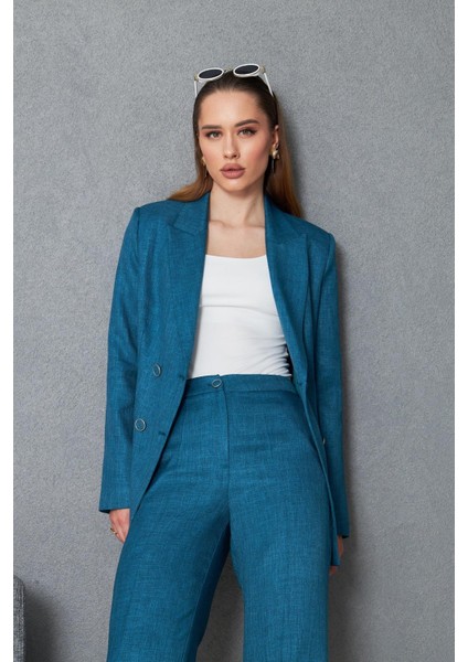 4 Düğmeli Kruvaze Yünefekt Takım Petrol modelleri