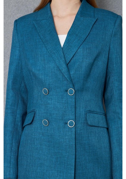 4 Düğmeli Kruvaze Yünefekt Takım Petrol