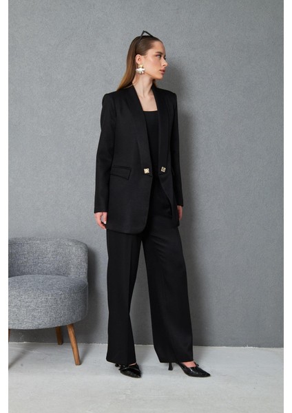 Kare Düğmeli Yünefekt Takım Siyah indirimleri