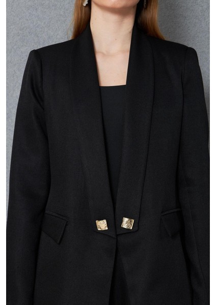 Kare Düğmeli Yünefekt Takım Siyah