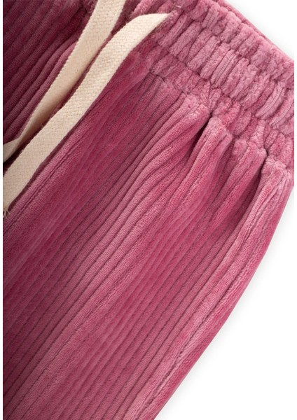 Fitilli Kadife Jogger Pantolon 1-10 Yaş Fuşya
