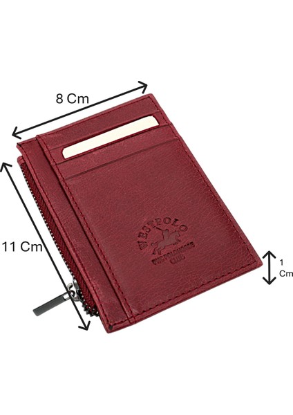 Ivo Fermuarlı Bozuk Para Bölmeli Unisex Hakiki Crazy Eskitme Deri Kartlık - Bordo