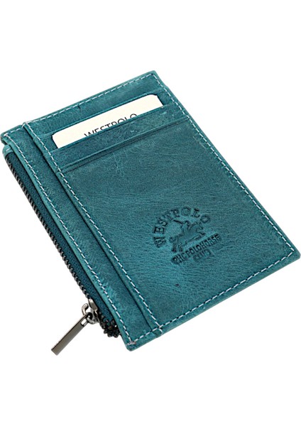 Ivo Fermuarlı Bozuk Para Bölmeli Unisex Hakiki Crazy Eskitme Deri Kartlık - Turkuaz Mavi fiyatları