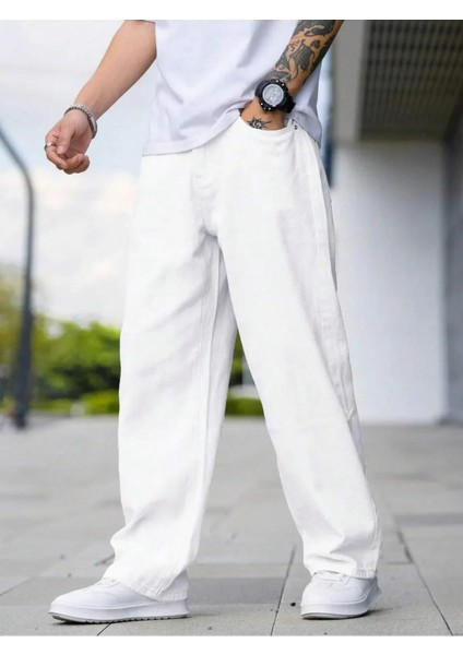 Erkek Baggy Fit Asit Yıkama Jean Kot Pantolon modelleri