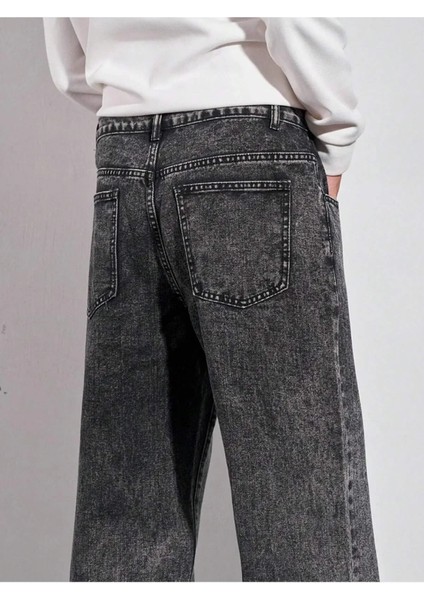 Erkek Baggy Fit Asit Yıkama Jean Kot Pantolon indirimleri