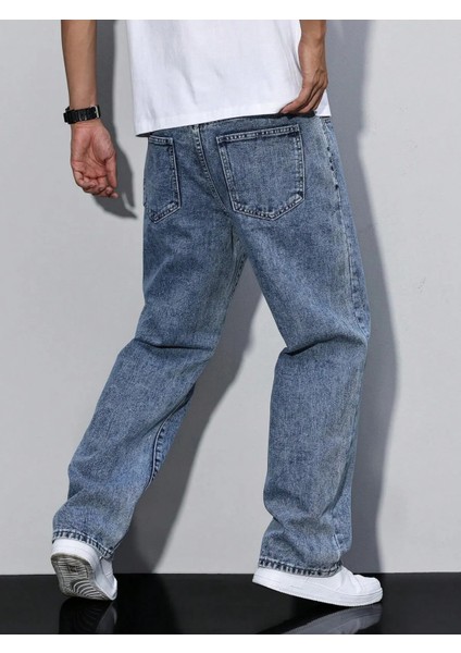 Erkek Baggy Fit Asit Yıkama Jean Kot Pantolon fiyatları