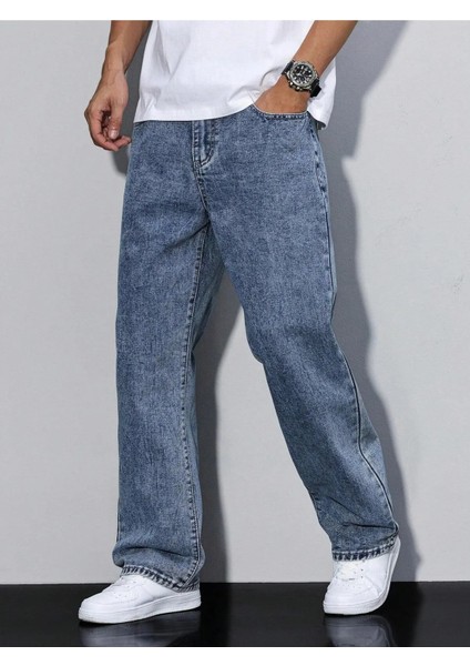 Erkek Baggy Fit Asit Yıkama Jean Kot Pantolon modelleri