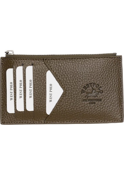 Hakiki Deri Fermuarlı Unisex Kartlık - Haki modelleri