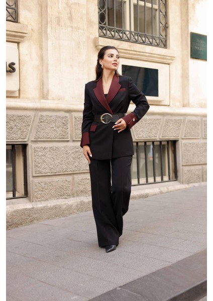 Gold Kemerli Garnili Kruvaze Takım Siyah modelleri