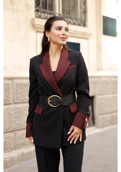 Gold Kemerli Garnili Kruvaze Takım Siyah indirimleri