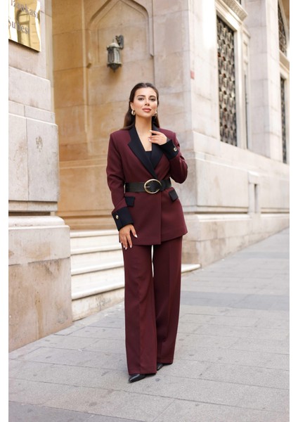 Gold Kemerli Garnili Kruvaze Takım Bordo fiyatları