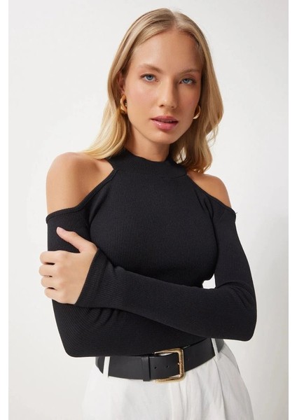 Kadın Uzun Kollu Omuz Dekolteli Kaşkorse Kumaş Bluz