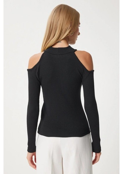 Kadın Uzun Kollu Omuz Dekolteli Kaşkorse Kumaş Bluz indirimleri