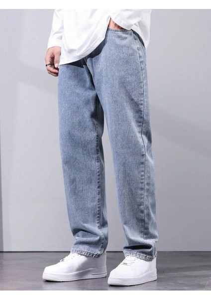 Erkek Baggy Fit Asit Yıkama Jean Kot Pantolon