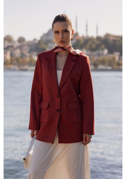 Torba Cepli Iki Düğmeli Yünefekt Ceket Kırmızı modelleri