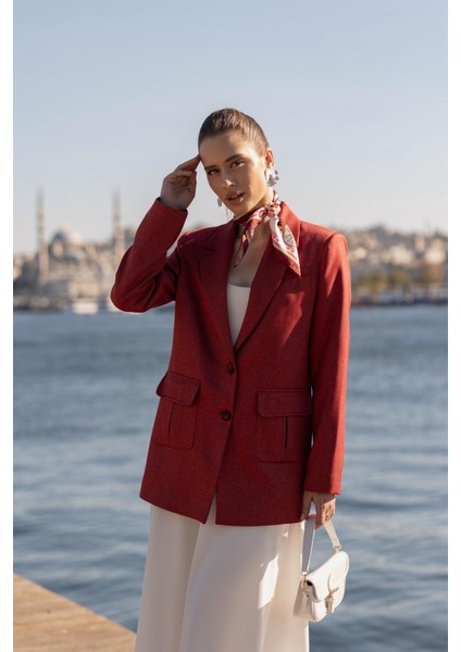 Torba Cepli Iki Düğmeli Yünefekt Ceket Kırmızı