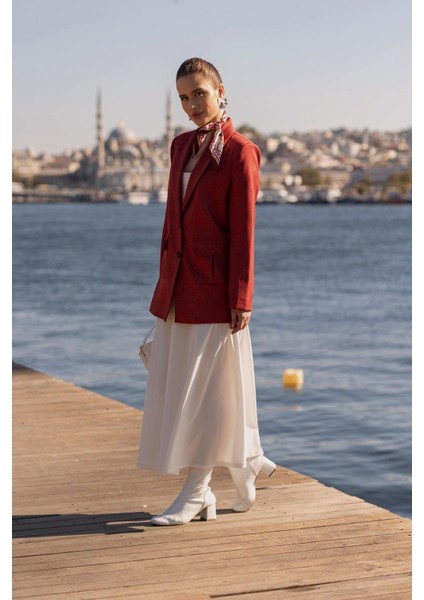 Torba Cepli Iki Düğmeli Yünefekt Ceket Kırmızı