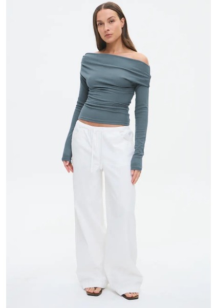 Füme Kadın Off Shoulder Uzun Kollu Bluz MG2567 fırsatları