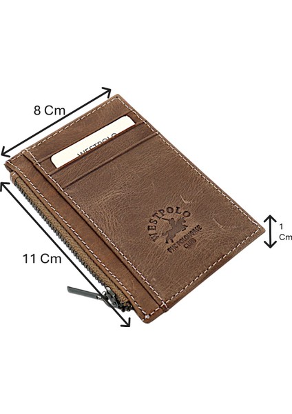 Ivo Fermuarlı Bozuk Para Bölmeli Unisex Hakiki Crazy Eskitme Deri Kartlık - Kapuçino