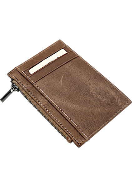 Ivo Fermuarlı Bozuk Para Bölmeli Unisex Hakiki Crazy Eskitme Deri Kartlık - Kapuçino modelleri