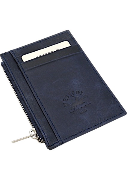 Ivo Fermuarlı Bozuk Para Bölmeli Unisex Hakiki Crazy Eskitme Deri Kartlık - Lacivert fiyatları