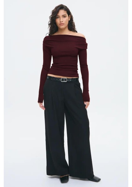 Bordo Kadın Off Shoulder Uzun Kollu Bluz MG2567 fiyatları