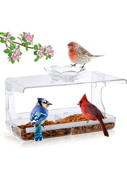 İşaretsiz kendi kendine yapışkan kancaları olan pencere kuş besleyici, dışarıda temiz pencere kuş besleyici, şeffaf kuş evi (Yurt Dışından)
