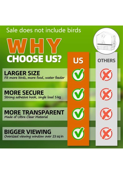 İşaretsiz kendi kendine yapışkan kancaları olan pencere kuş besleyici, dışarıda temiz pencere kuş besleyici, şeffaf kuş evi (Yurt Dışından) modelleri