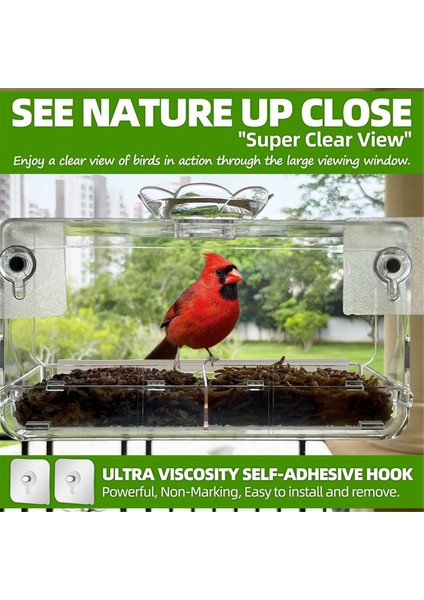 İşaretsiz kendi kendine yapışkan kancaları olan pencere kuş besleyici, dışarıda temiz pencere kuş besleyici, şeffaf kuş evi (Yurt Dışından) fırsatları