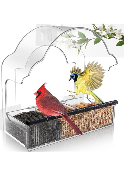 3 güçlü yapıştırıcı, şeffaf akrilik kuş evi ile dış şeffaf kuş pencere besleyici için pencere kuş besleyicileri (Yurt Dışından)